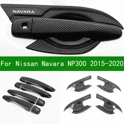 For Nissan Navara NP300 2015-2020 Accessory glossy black Carbon fibre pattern car side Door Handle bowl Covers Trim 2016 2017
