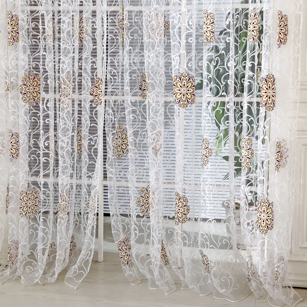 1pcs Perspective Window Curtain Flower Pattern Window Curtain Door Room Divider Scarf Valance For Background Home Textile Decor