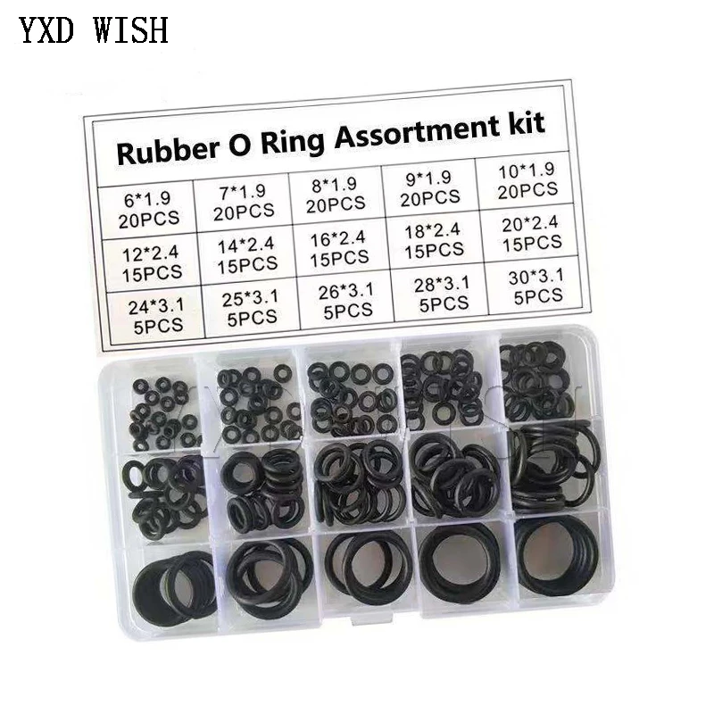 

200pcs/Box Rubber O Ring O-Ring Washer Seals Watertightness Assortment Different Size With Plactic Box Kit Set