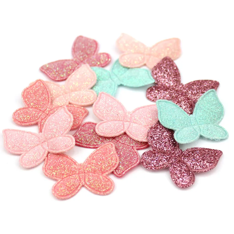 60Pcs 2.5*3 centimetri Glitters della farfalla lucido Imbottito Appliqued Per Bambino Copricapi Della Forcella FAI DA TE bastone-on Ornamento