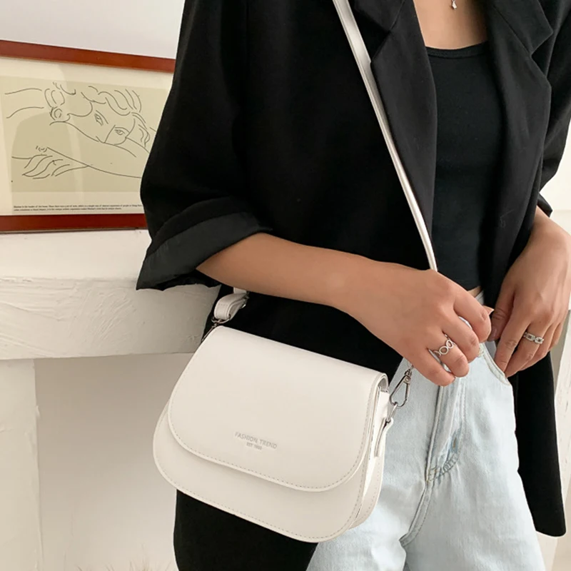 Yogodlns Trendy Sattel Schulter Tasche Frauen PU Leder Umhängetasche Einfache Feste Farbe Klappe Umhängetasche Designer Handtaschen Beutel – Detail 14
