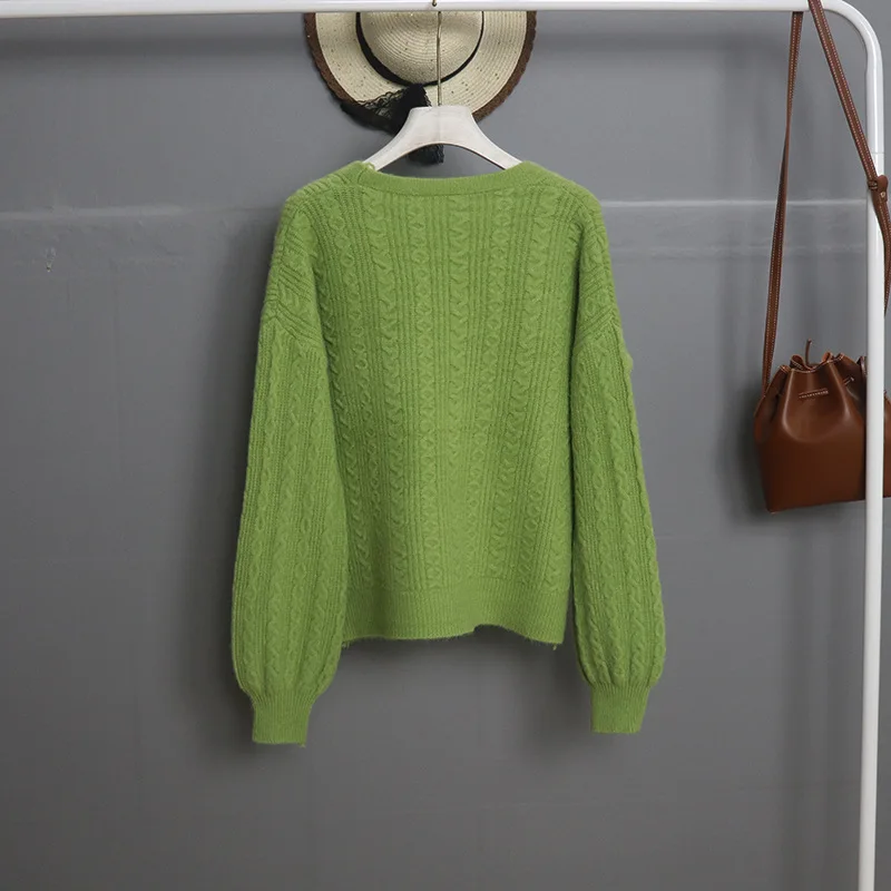 Autumn and Winter Short Thick Needle Linen Twist cardigans women Loose Lantern Sleeve Sweater Lazy Wind Knitted Cardigan Coat