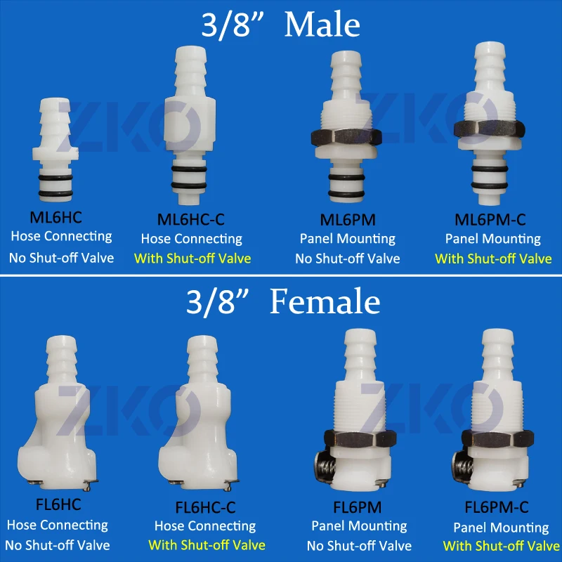 3/8 Hose Barb Quick Coupler Valved Quick Coupling Shut-Off Disconnect Connection Fitting Joint Medical Beauty Device Accessories