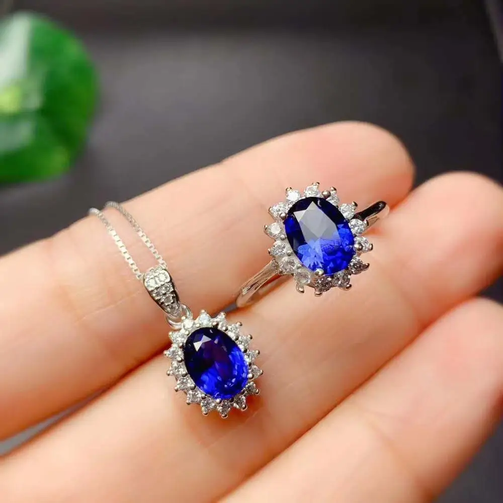 

Real Natural Sapphire jewelry set Natural Real Sapphire 925 sterling silver 1pc pendant,1pc ring