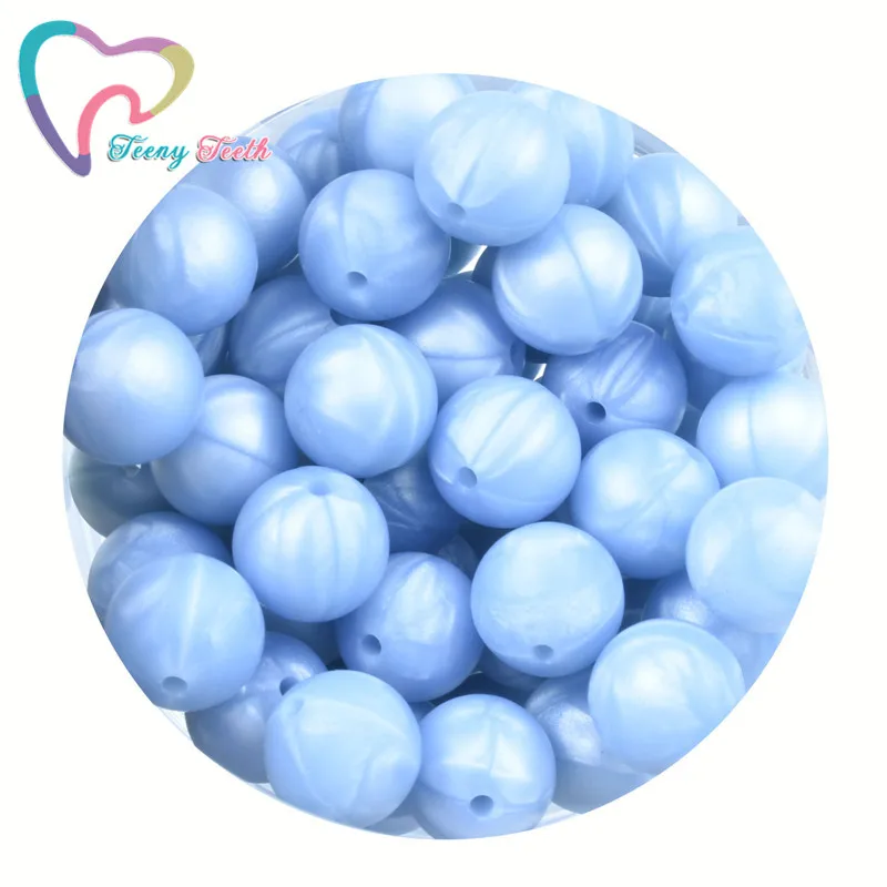 

Teeny Teeth 100 PCS Metallic Solid Blue 12-19 MM Silicone Round Beads Teething Jewelry Toddlers Toys Food Grade Teether BPA Free