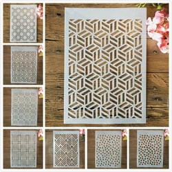 8Pcs/Lot A4 29cm Square Geometry DIY Layering Stencils Wall Painting Scrapbook Coloring Embossing Album Decorative Template