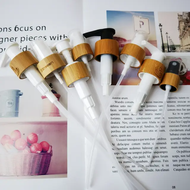 50pcs 18-410 20-410 24-410 Bamboo Disc Skincare Packaging Bottle Pump
