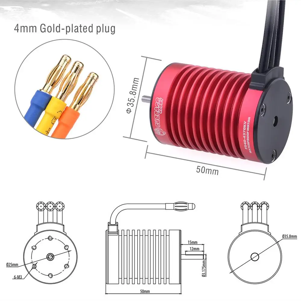 KK Waterproof Combo F540 4370KV Brushless Motor w/ 45A Brushless ESC + S0600M 6KG Servo for 1/10 RC Car / Tamiya Axial Redcat