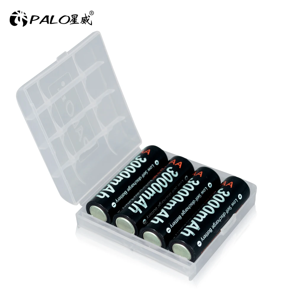 PALO 4-16PCS AA 1.2V NIMH AA Batteria ricaricabile 3000mAh Bassa autoscarica AA NI-MH Batterie per fotocamera Giocattolo Auto + Custodia per batteria