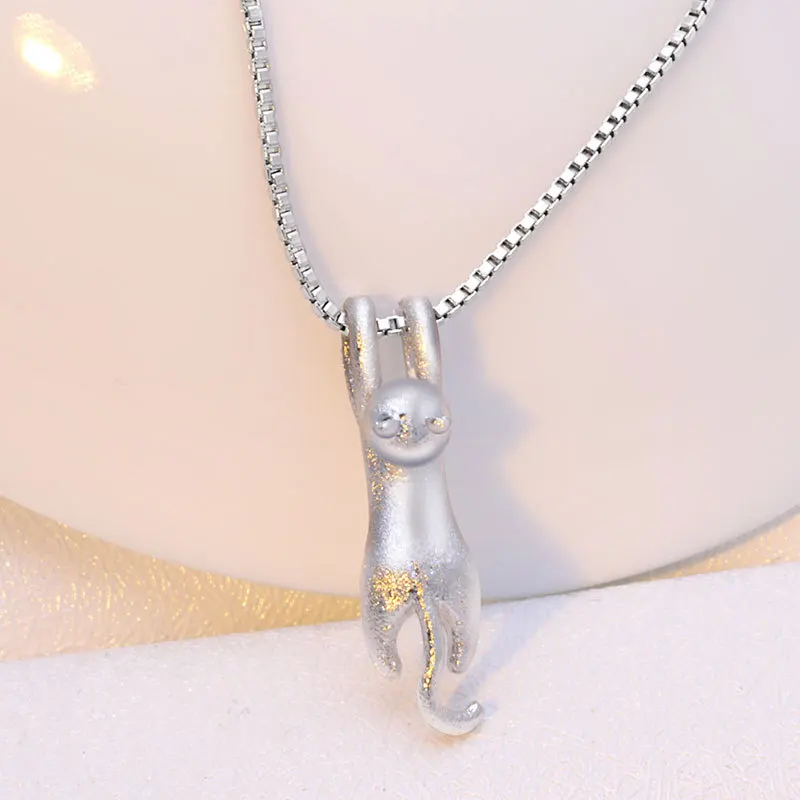 ANENJERY Silver Color Fashion Cute Wire Drawing Cat Pendant Necklace Clavicle Chain Necklace For Girls Gifts Dropshipping S-N166