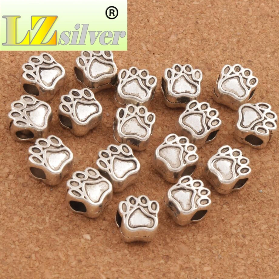 82pcs 10x11mm Bear Paw Dog prints Animal Big Hole Beads Spacers Fit European Bracelet Jewelry DIY L1342
