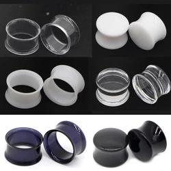 Alisouy fashion 2pcs White Black Transparent Acrylic Ear Tunnel Plug Ear Gauges Piercing Saddle Expander Stretcher Body Jewelry