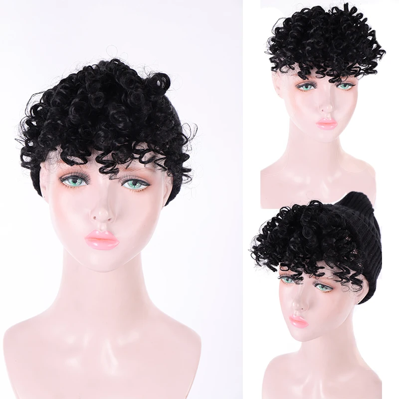 LUPU Synthetic Fake Curly Fringe Bangs Clips In Hairpieces With Natural Black Heat Resistant Fiber Hair Extensions For Women