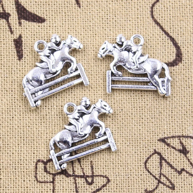 10pcs Charms Horsemanship Horse Race Sporter 17x23mm Antique Silver Color Pendants DIY Making Findings Handmade Tibetan Jewelry