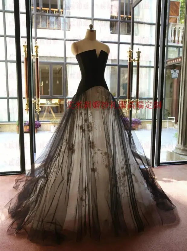 สีดำและสีขาว Tulle ดอกไม้เซ็กซี่ยาว2018 Vestido De Festa ความยาวชุดราตรีชุดราตรีแม่ชุดเจ้าสาว