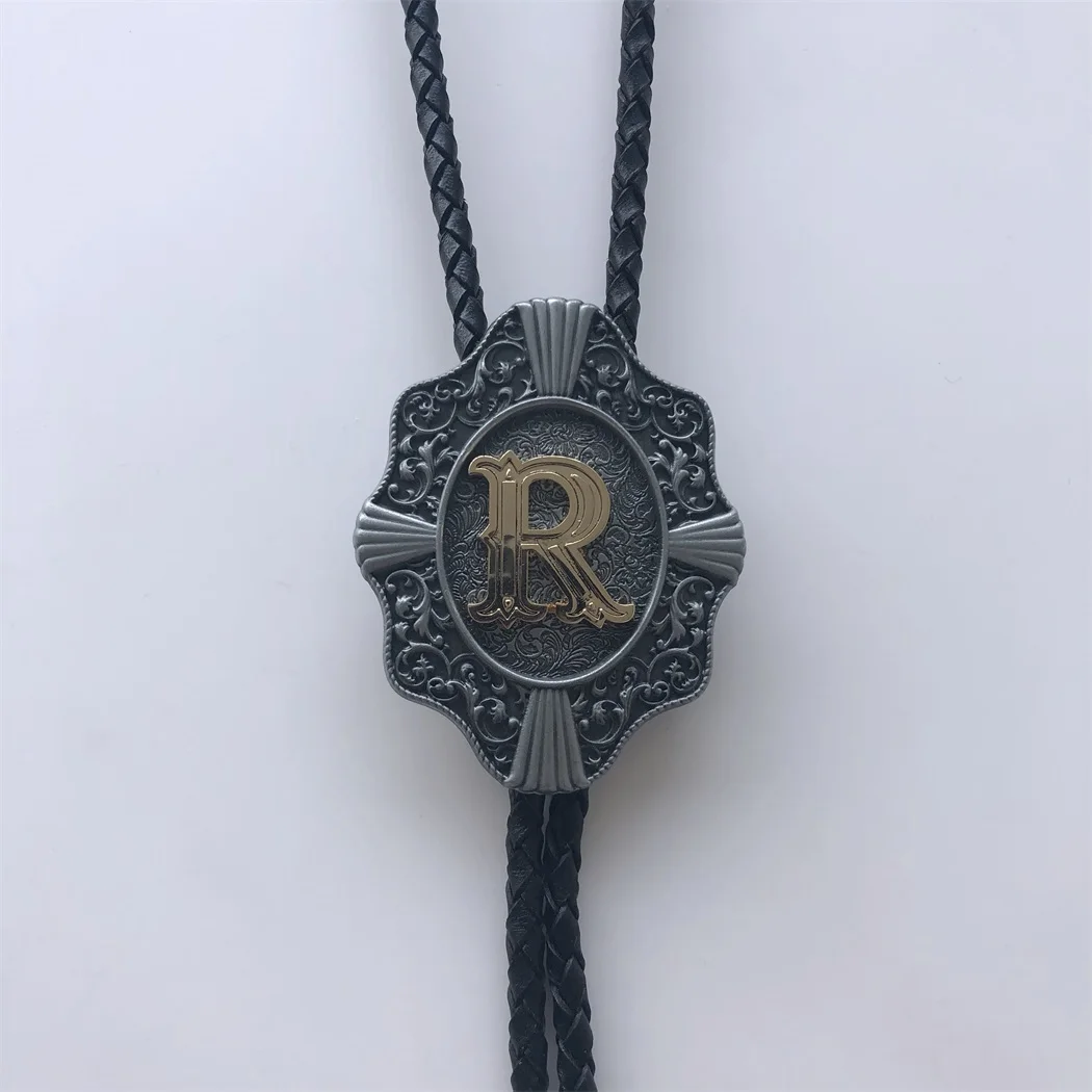 Кожаное ожерелье в винтажном стиле с буквой R