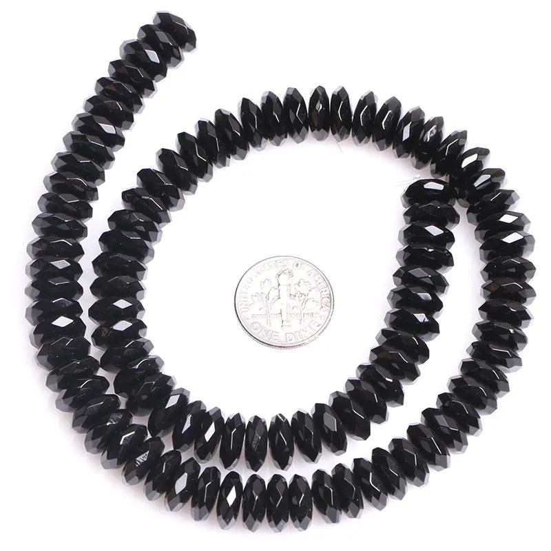 Natural Black Agates Rondelle Loose Spacer Faceted Accessorries Beads For Jewelry Making Strand 15 inch DIY Bead For Men Gifts