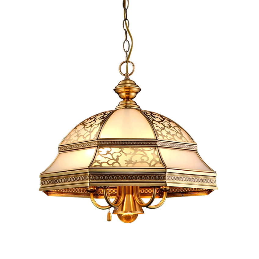 

European Bronze Glass Pendant Lights All-copper Restaurant Lamp American Vintage Bedroom Study Staircase Pendant Lamps Fixtures