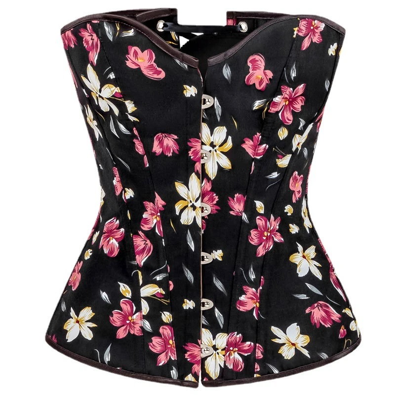 

New Overbust Corset Plus Size Sexy Corselet and Bustiers Tops Black Printing Gothic Lingerie Women Body Shaper Slimming Clothes