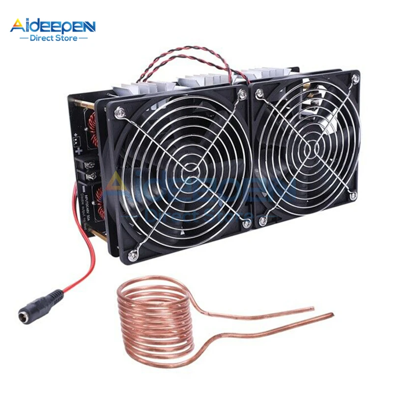 1800W 2500W 12V-48V ZVS Induction Heater Heating PCB Board Module Flyback Driver with Coil Dual Fan Power Supply Kit