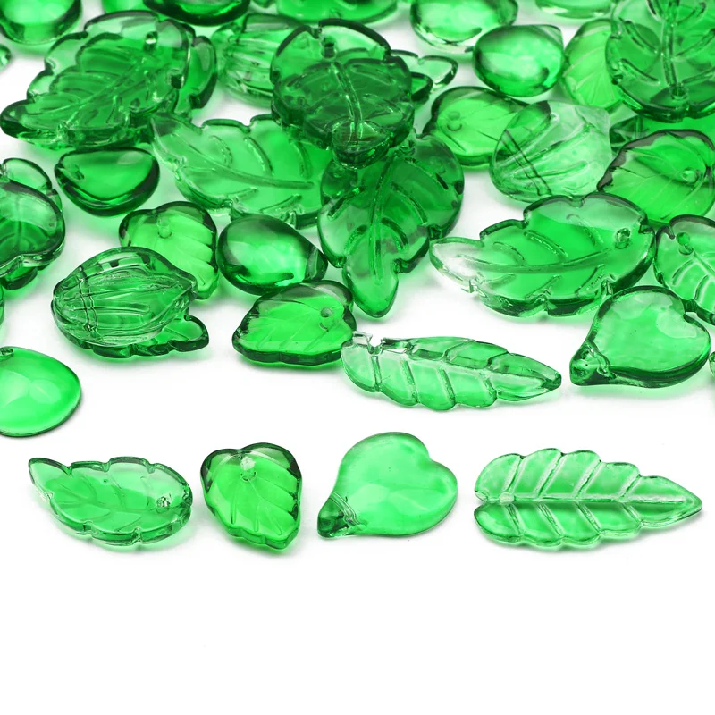 20pcs/lot Green Leaves Lampwork Crystal Beads Czech Glass Leaf Shape Beads For Jewelry Making Diy Bracelet Necklace Accessories