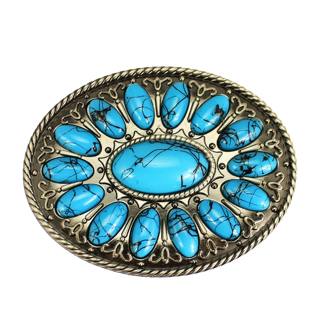 Cowboy Oval Turquoise Boho Belt Buckle Werstern Indian Cowgirl Stone Buckles