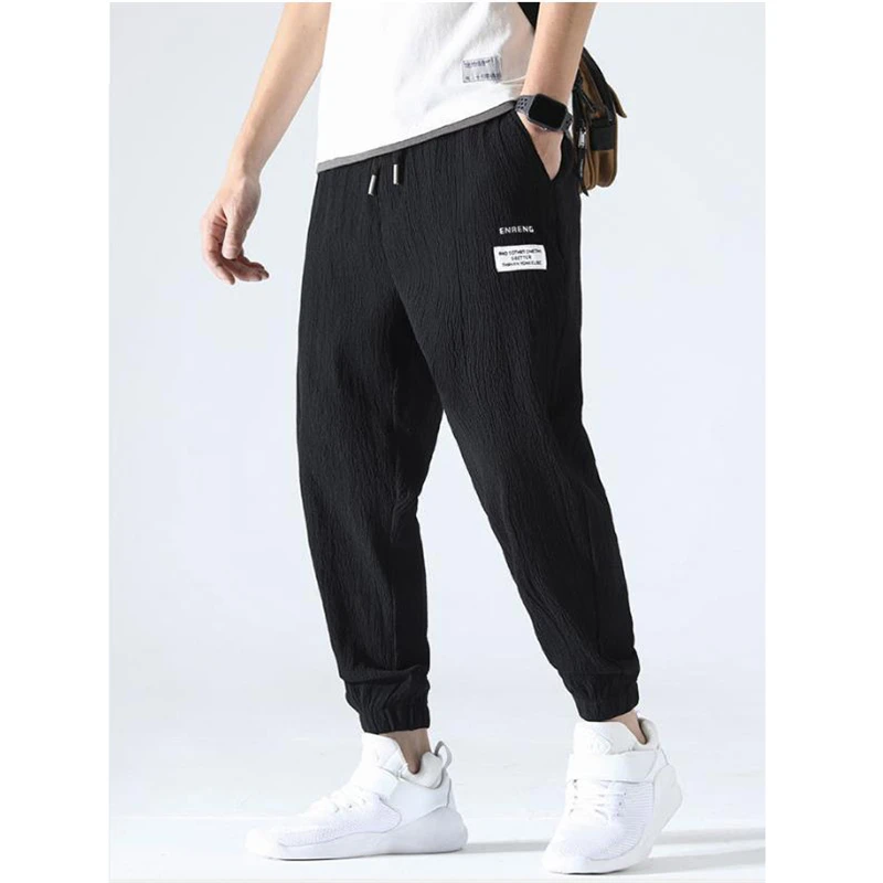 Harem Pants mężczyźni moda lato styl hip-hopowy lodowy jedwab Outdoor Comfort spodnie do joggingu w pasie Baggy Leisure Plus rozmiar 2021