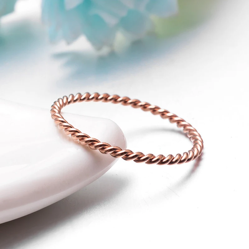 Women Thin Ring Stainless Steel Spiral Wire Rope Twisted Ring Small Minimalist Jewelry Trendy Rose Gold Silver Color Size 4 To 9