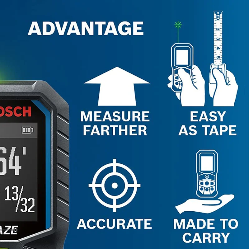 Imagem -04 - Bosch Glm5023g Profissional Verde Laser Rangefinder 2-em1 Medidor de Distância a Laser Digital Fita Medida Instrumento de Medição a Laser Glm165-25g