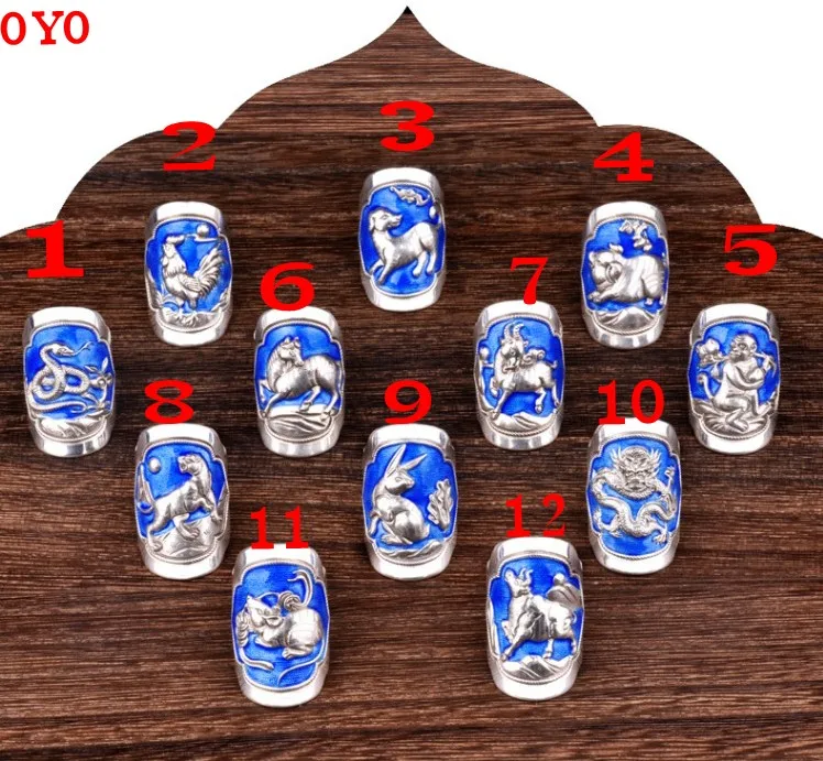 100%S925  Sterling silver Chinese style vintage zodiac ring transshipment lettering men's and men's rings