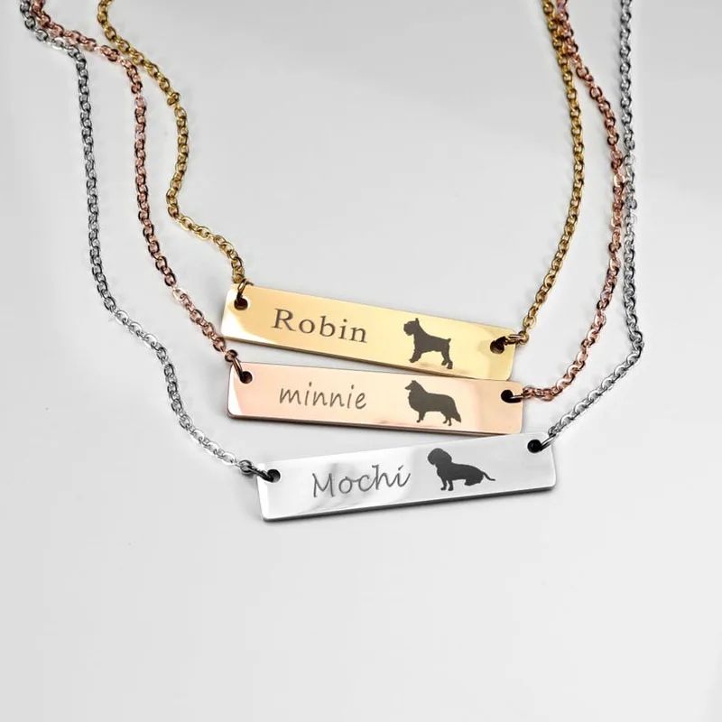 Code Engraving Personalized Square Bar Custom Name Necklace Stainless Steel Pendant Necklace Gold For Women Men Custom Gift