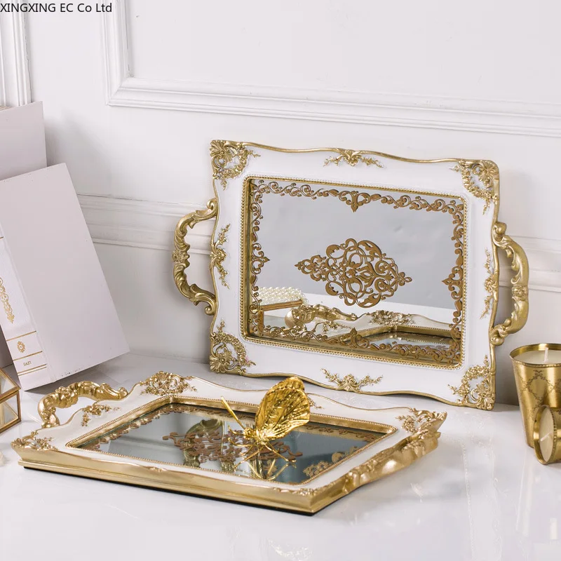 European-style Shooting Props Ornaments Essential Oil Jewelry Storage Tray Golden Rectangular Storage Tray Resin Craft Carving