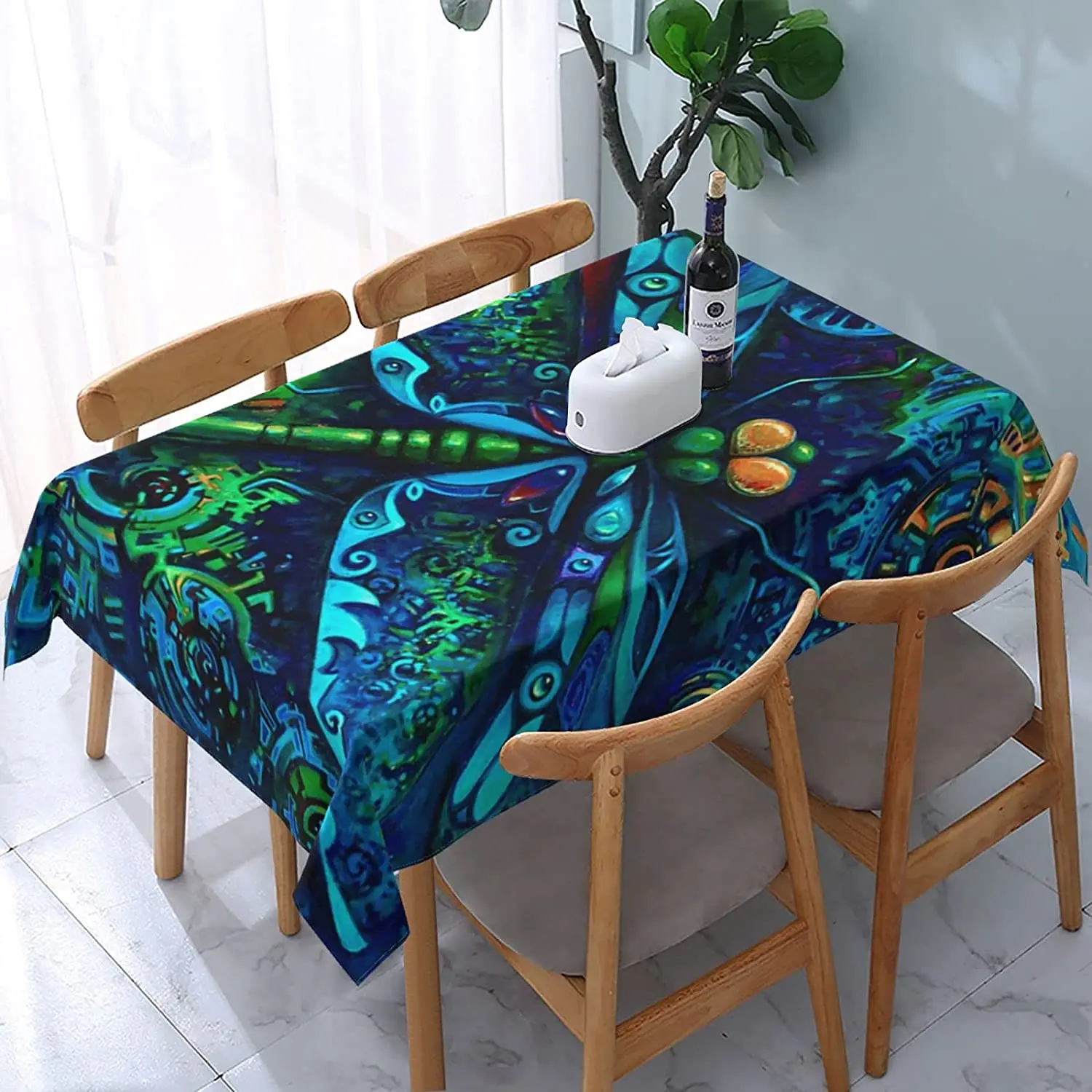 Diamonds Dragonflies Outdoor Party Banquet Tablecloths Spillproof Table Cloth For Kitchen Spring Wrinkle-resistant