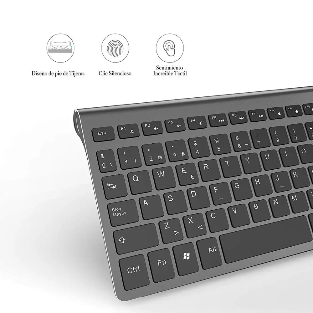 Spain Layout 2.4g  Wireless Keyboard And Mouse Set Ergonomic Scissor Design Keys Compact and Portable with small Numeric Keypad