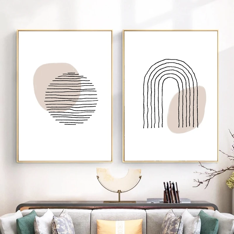 قوس قزح مجردة اللوحة دائرة الهندسة خط الحديثة الحد الأدنى طباعة محايد جدار صورة فنية الشمال المشارك ديكور غرفة المنزل