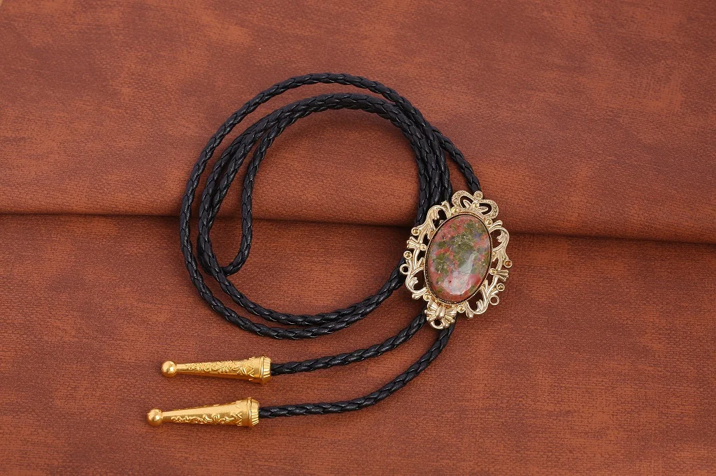 BRONZE GEM Bolo Tie Western Cowboy Opal Rodeo Leather Necktie