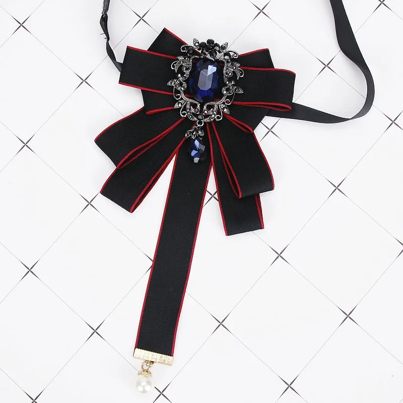Gorgeous Bow Tie Vintage Luxury Lady Head Diamond Pearl Ribbon Tassel Brooch Chic Girls Elegant Costume Jewelry Collar Pin