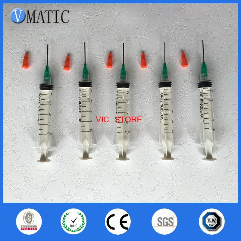 

Free Shipping Non Sterilized 5Pcs 10cc/ml Plastic Syringe + 18G 1'' Inch Length Dispensing Needles + Red Syringe Cap/Stopper