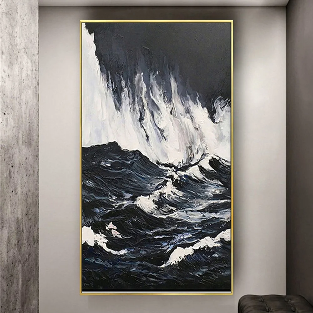 Large Canvas The Sunset On The Sea Hand Painted Oil Painting On  Canvas Wall Art Modern Home Decor Storm ocean wave wall picture