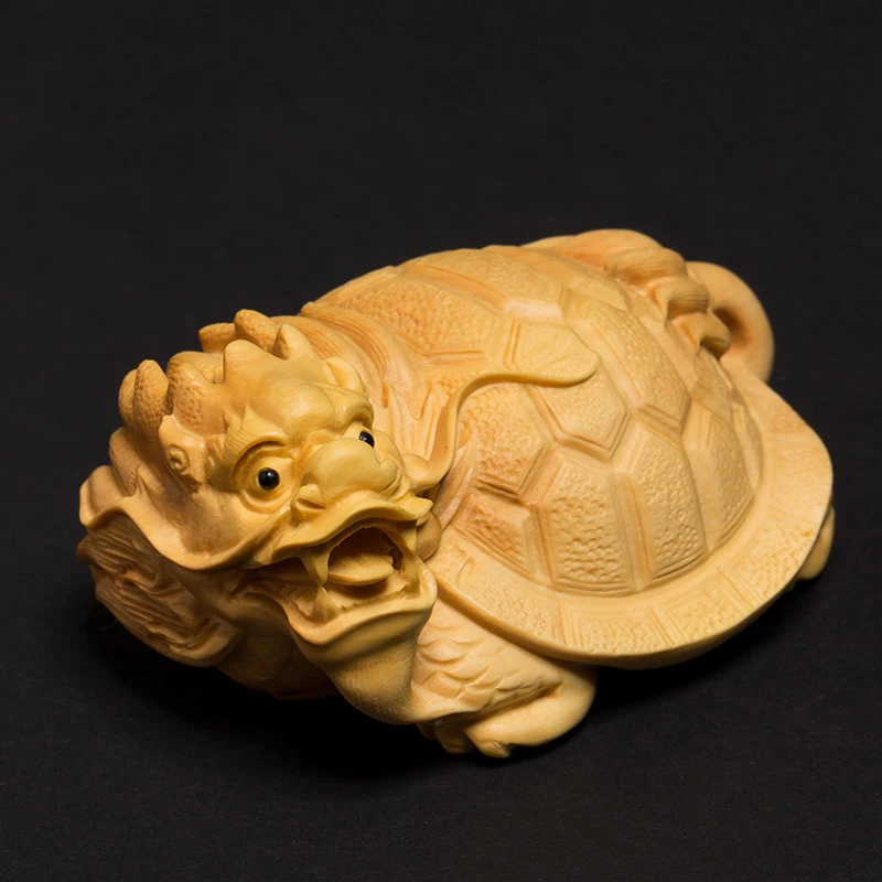 

Boxwood Dragon-Tortoise, Feng Shui, Wealth Symbol, Wooden Miniature Desk Ornament