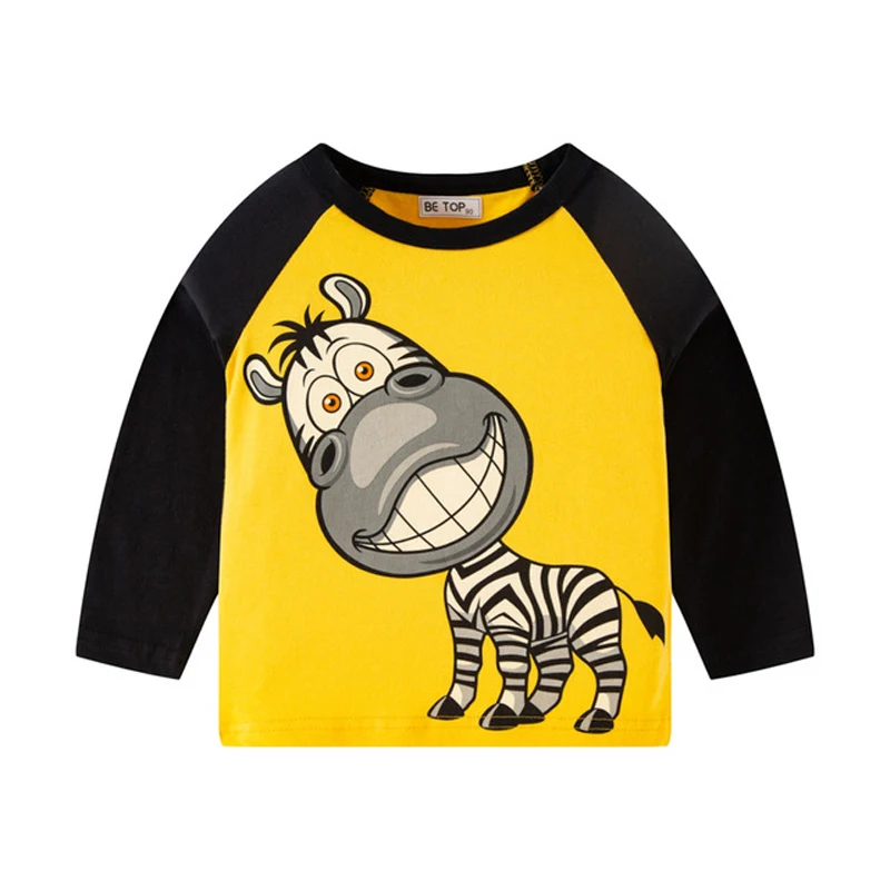 TUONXY Boy Children's T-shirts Autumn Cartoon Cute Donkey Pattern Shirts Casual Crew Neck for Long Sleeve Top Baby Clothes 2-9y