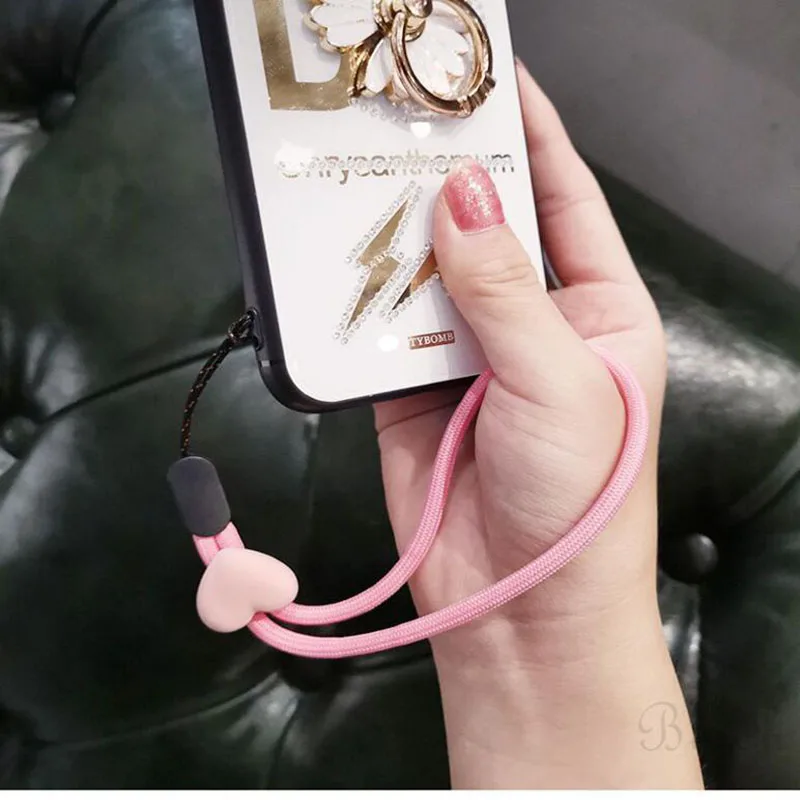 Cordón creativo para teléfono móvil, tira de anillo de resina con forma de corazón de melocotón, para Iphone y Samsung