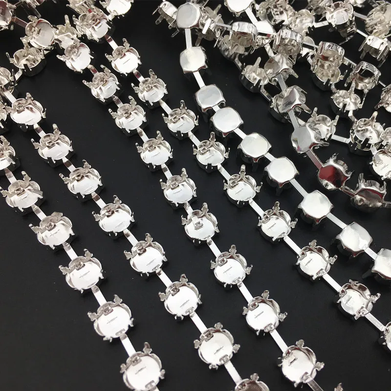 5 yards Stronggest Thickest 6mm 8mm round empty rivolis handmade chain link for crystal settings silver plated metal claw