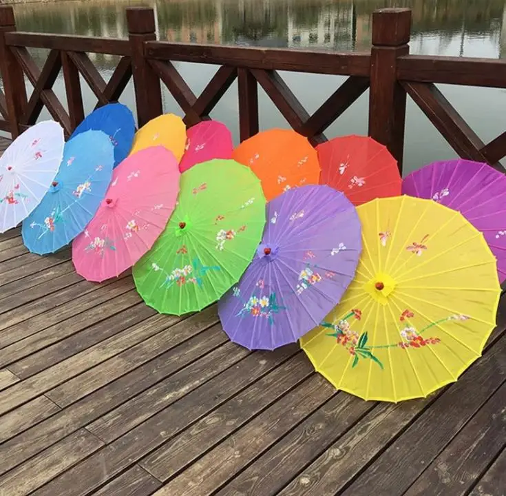 Adults Chinese Handmade Fabric Umbrella Fashion Travel Candy Color Oriental Parasol Umbrellas Wedding Party Decoration Tools SN