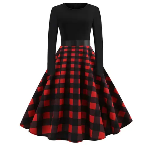 Vintageklänning Dam Långärmad Tryck Julklänning Vinter Elegant Swing Festklänningar Robe Femme Casual Rockabilly Vestidos 10 best sales svart jultomteklänning - №7