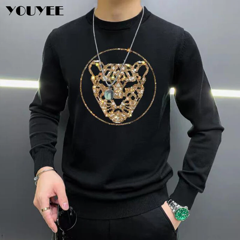 Sweater Men Casual Diamond Pullover Men Autumn Winter Slim Fit Long Sleeve Shirt Mens Sweaters Knitted Hot Drill Design M-5XL