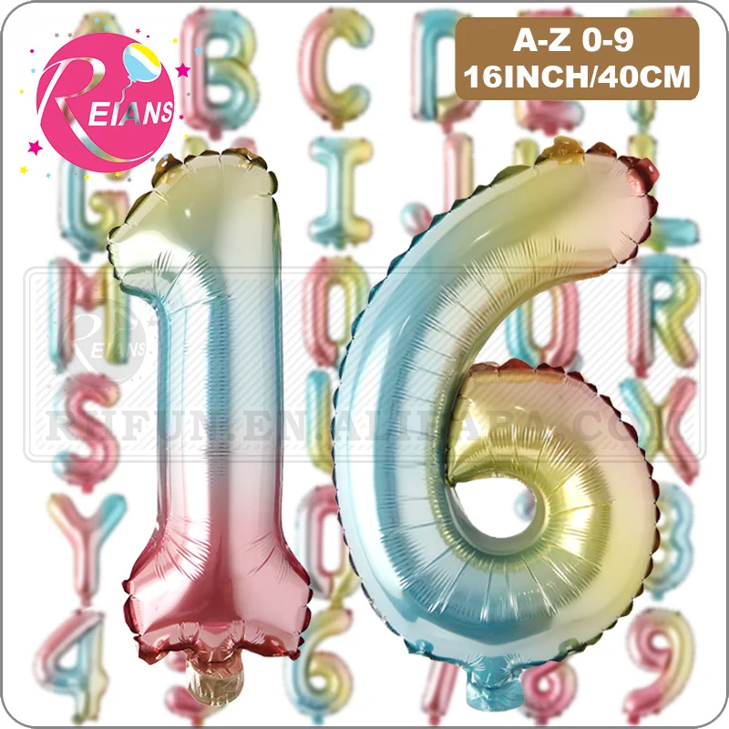 16 inch gradual rainbow color small fresh style Alphaberic letter number aluminum foil balloon birthday party decorations ballon