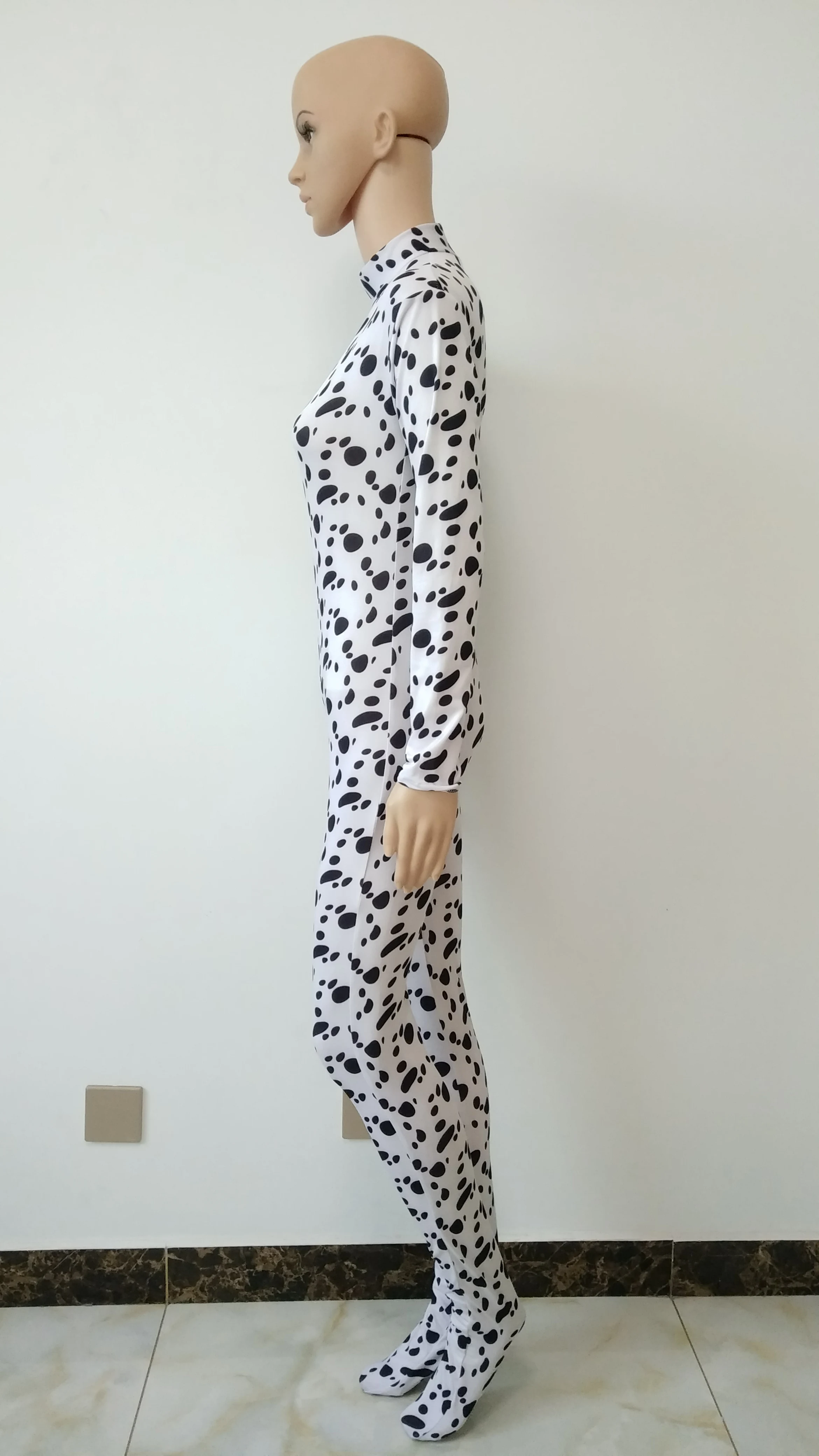 Costume cosplay di Halloween animale cane dalmata macchie bianche nere collant tuta tuta Zentai abiti fantasia