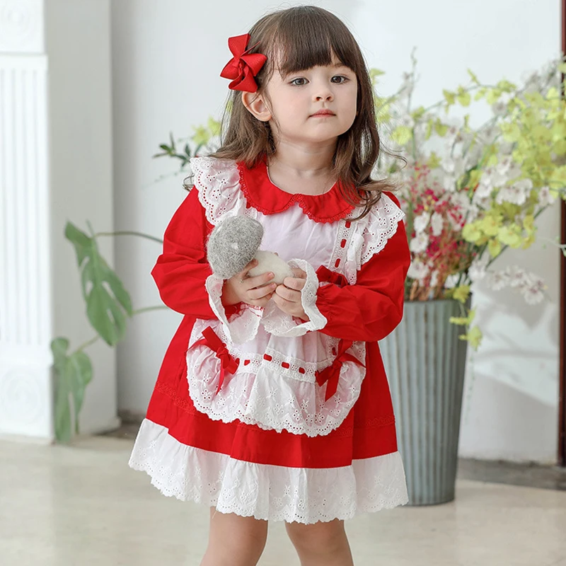 Boutique Infant Girls\' Dress 2020 Summer Spanish Court Style Toddler Long Sleeve Cotton Lace Clothes Child Princess High Quality