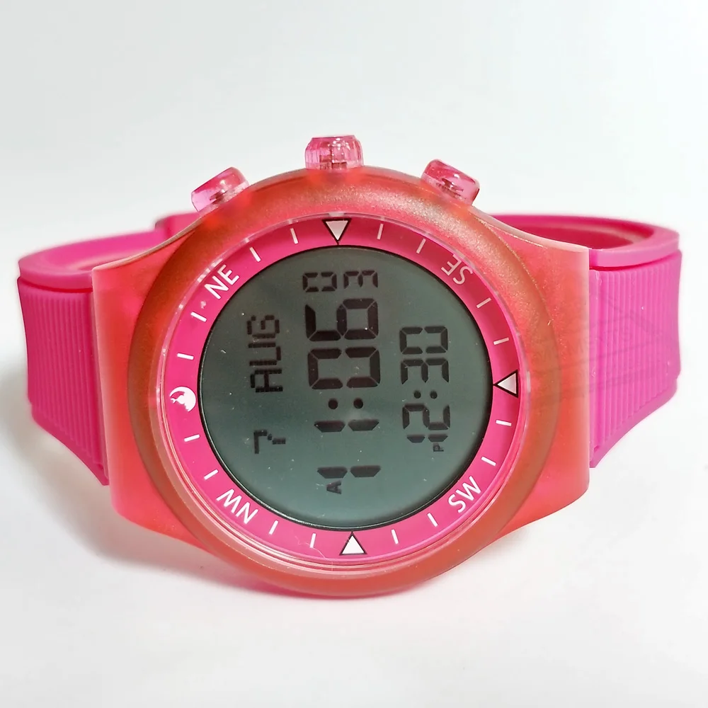 무슬림 스포츠 시계, 네온 컬러, Qibla 방향, 기도 알람 및 알-Harameen Fajr Time 소녀 아잔 시계